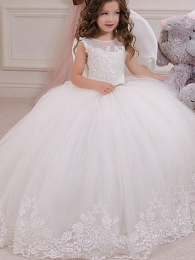 Long Ball Gown Jewel Neck Event Party Birthday Flower Girl Dresses Wit ...