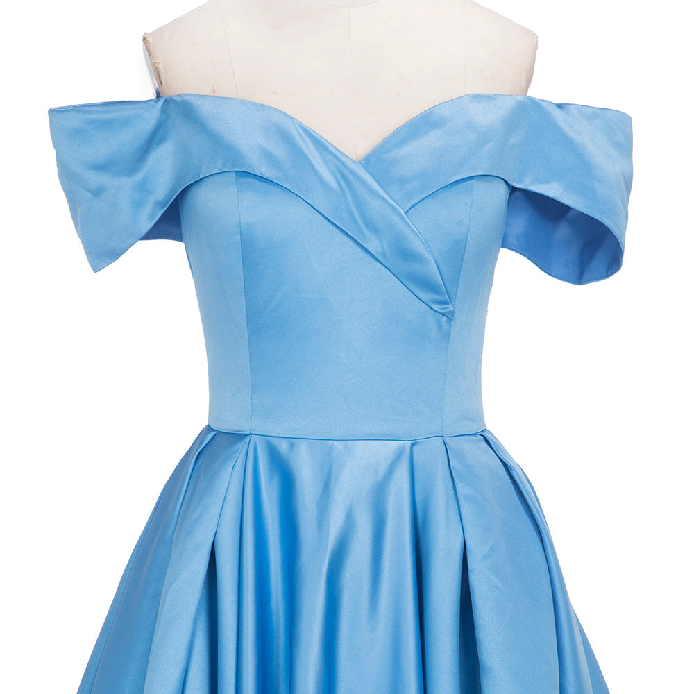 
                  
                    Long Ball Gown Off-shoulder Satin Blue Prom Dresses with Slit-BIZTUNNEL
                  
                