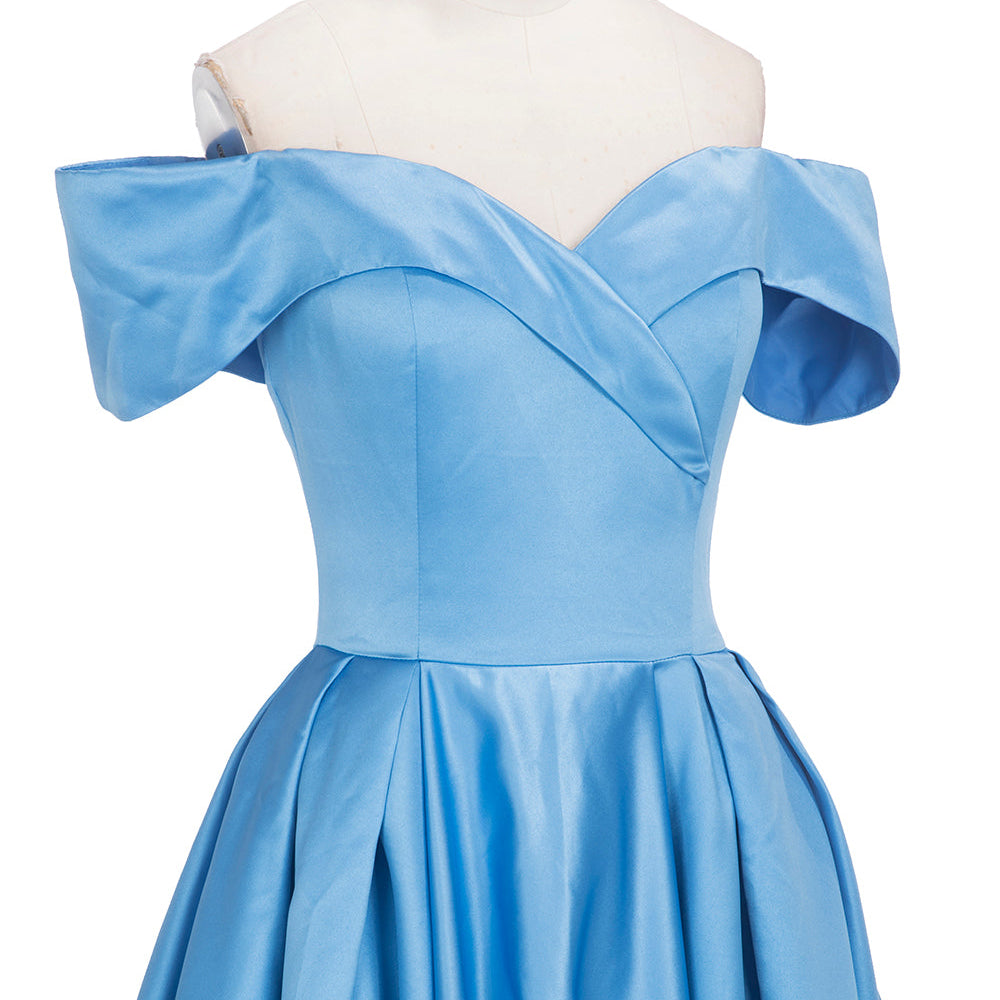 
                  
                    Long Ball Gown Off-shoulder Satin Blue Prom Dresses with Slit-BIZTUNNEL
                  
                