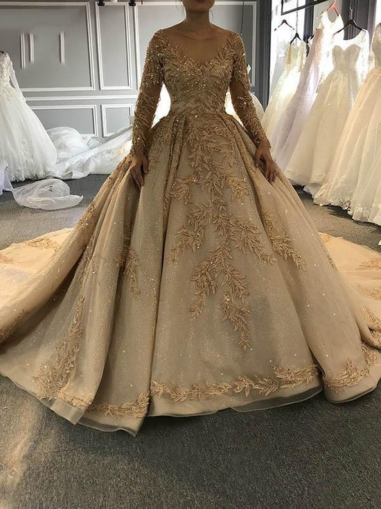 Load image into Gallery viewer, Long Ball Gown Sweetheart Satin Lace Wedding Dresses with Sleeves-BIZTUNNEL
