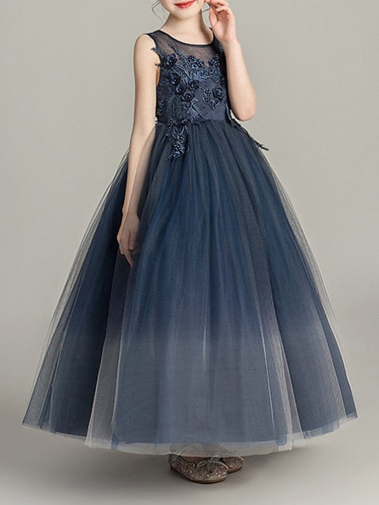 Square Neck Lace Flower Girl Dress Sleeveless Tulle Overlay Pageant Party Gowns
