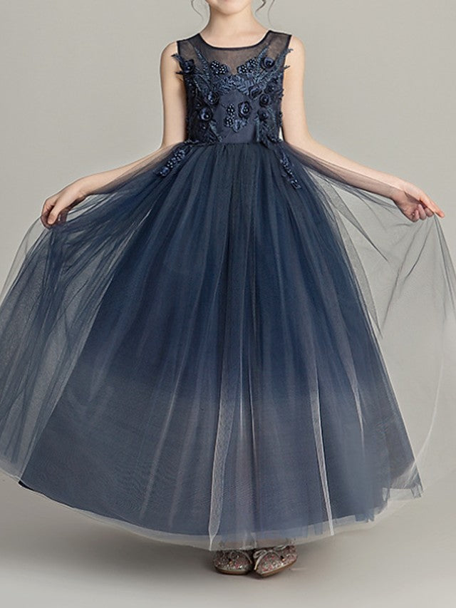 Jewel Neck Lace Long Sleeves Ankle Length Ball Gown Embroidered Kids Pageant flower girl dresses main image 1