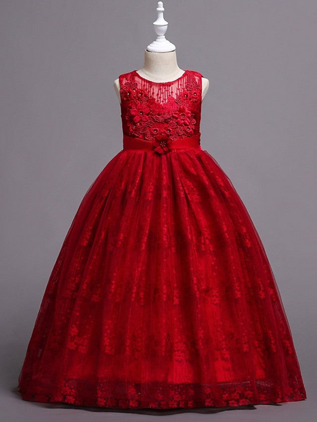 Lace Tulle Long Sleeve Jewel Ball Gown Flower Girl Dresses With Appliques main image 1