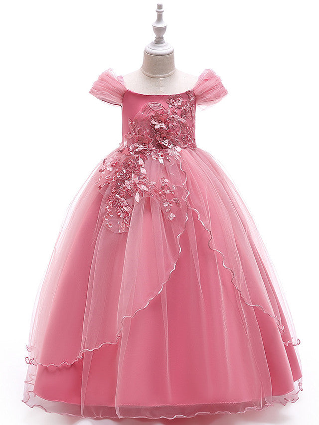 Long Ball Gown Tulle Sleeveless Off The Shoulder Wedding Party Flower Girl Dresses-BIZTUNNEL