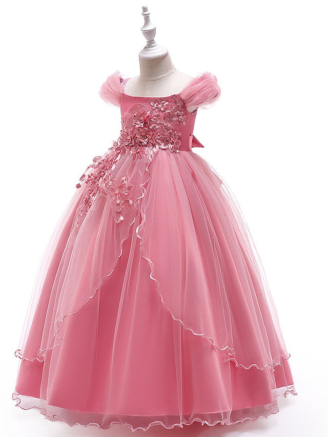 Long Ball Gown Tulle Sleeveless Off The Shoulder Wedding Party Flower Girl Dresses-BIZTUNNEL