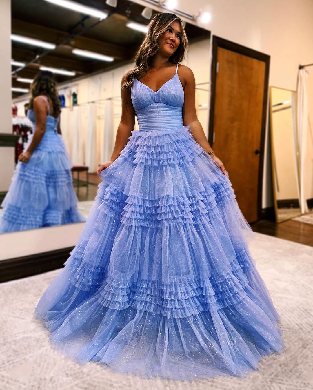 Long Black A-line Tulle Sparkly V-Neck Sleeveless Prom Dress Long Black A-line Tulle Sparkly V-Neck Sleeveless Prom Dress