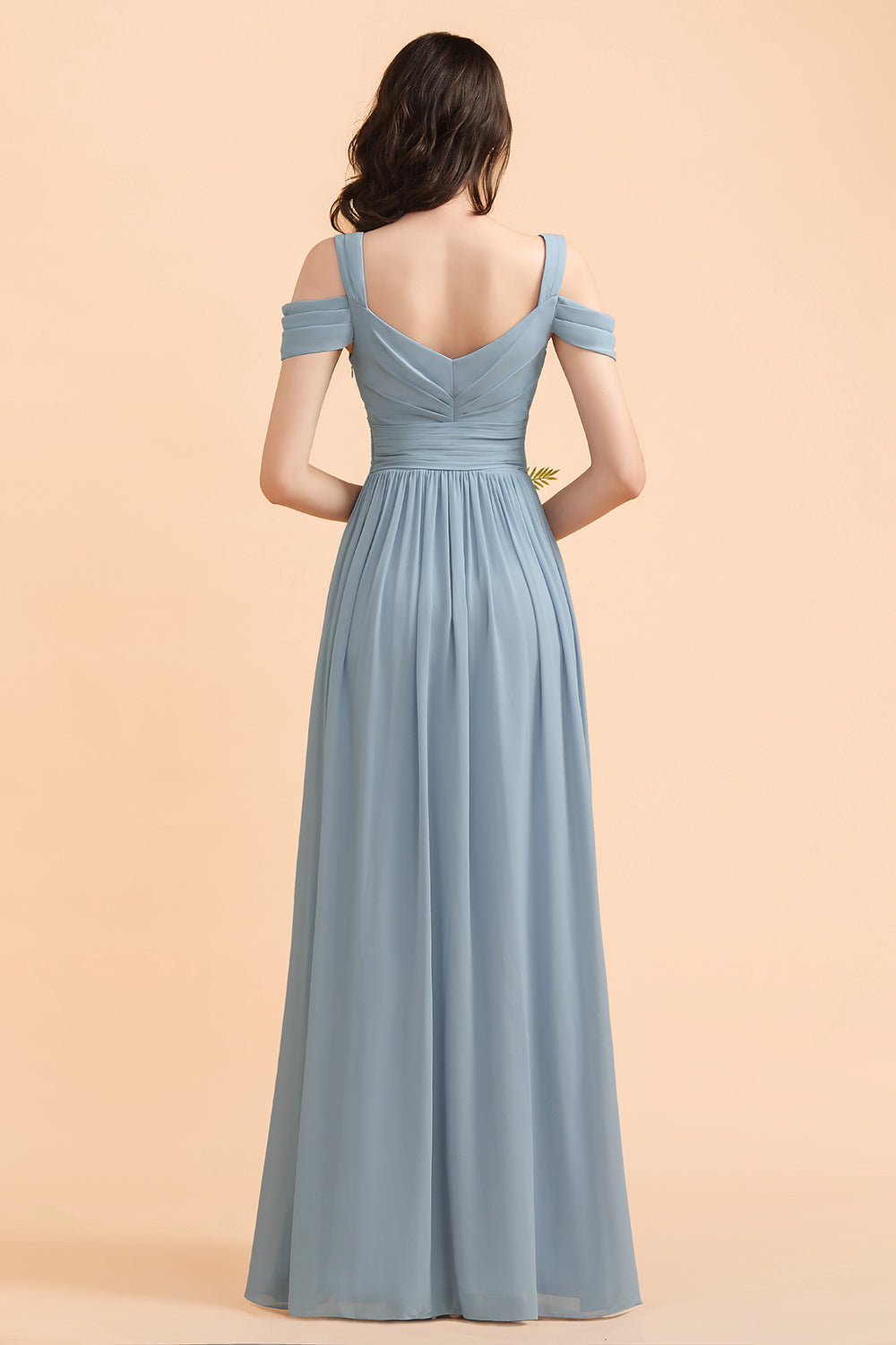 Long Chiffon Off-the-Shoulder Sweetheart Grey Blue Bridesmaid Dress With Slit-BIZTUNNEL