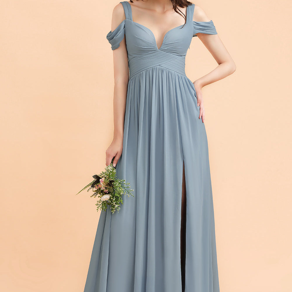 Long Chiffon Off-the-Shoulder Sweetheart Grey Blue Bridesmaid Dress Wi BIZTUNNEL Long Chiffon Off-the-Shoulder Sweetheart Grey Blue Bridesmaid Dress Wi BIZTUNNEL