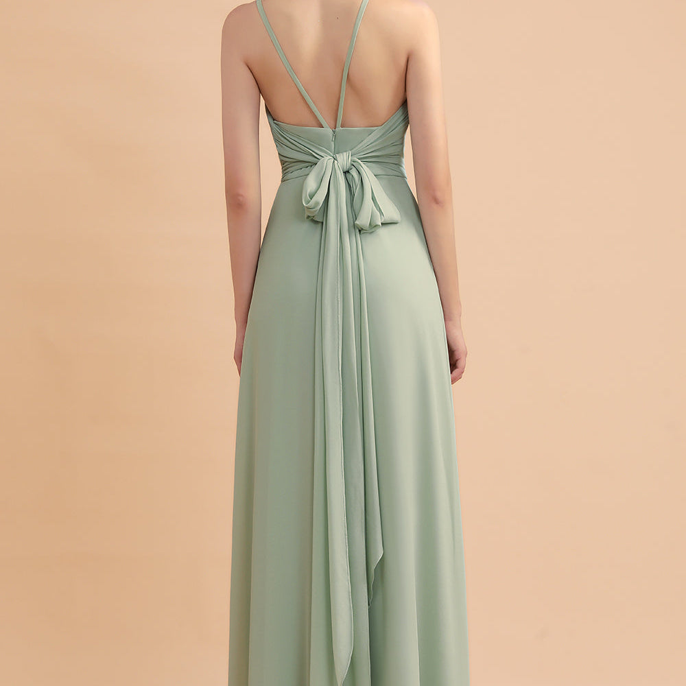 Long Halter A-Line Backless Wedding Guest Dress Simple Chiffon Bridesmaid Dress With Slit Long Halter A-Line Backless Wedding Guest Dress Simple Chiffon Bridesmaid Dress With Slit