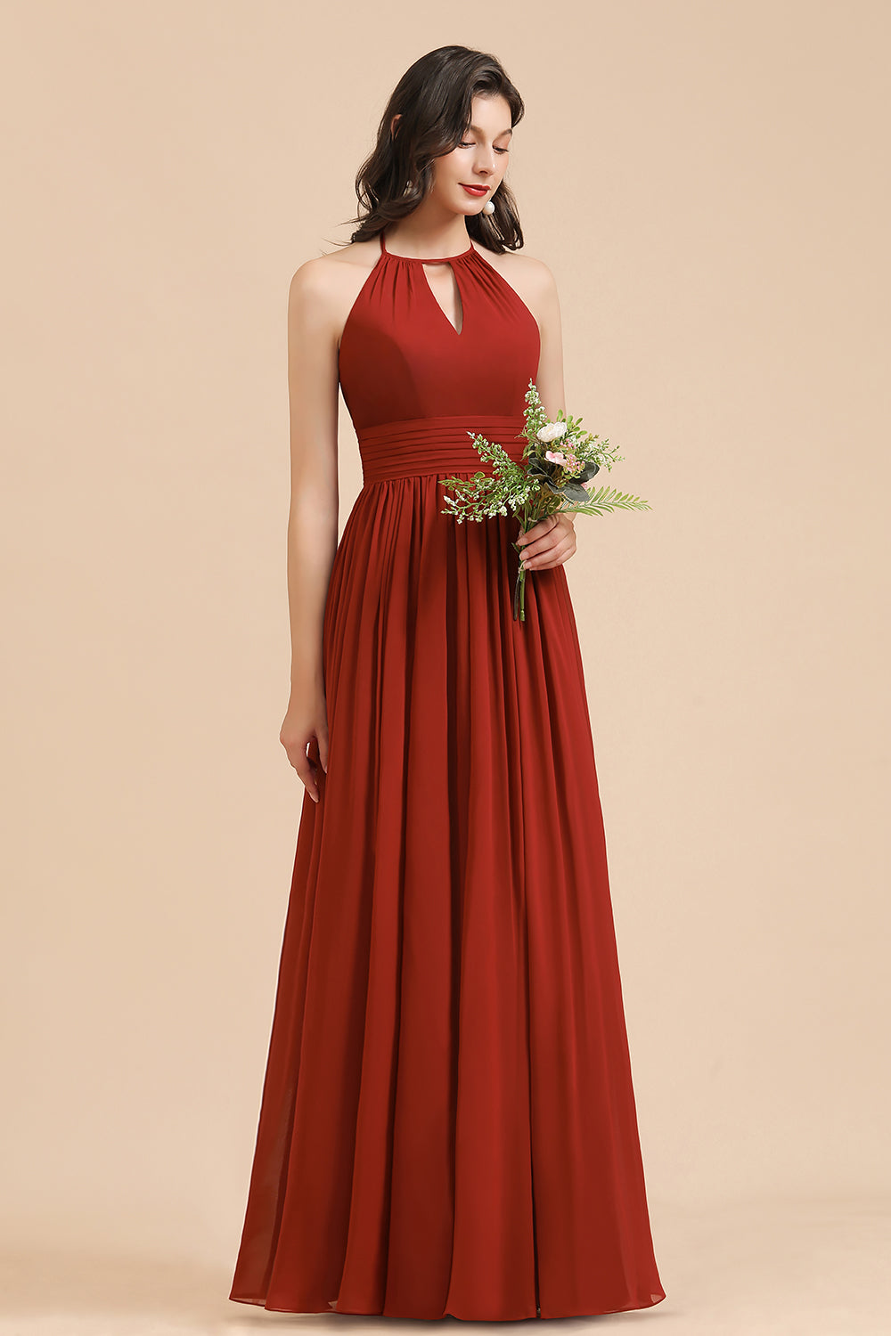 Long Halter A-Line Pleated Chiffon Bridesmaid Dress Long Halter A-Line Pleated Chiffon Bridesmaid Dress