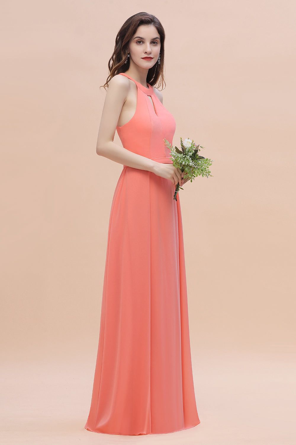 Long Halter Wedding Guest Dress Charming A-Line Chiffon Bridesmaid Dress Long Halter Wedding Guest Dress Charming A-Line Chiffon Bridesmaid Dress