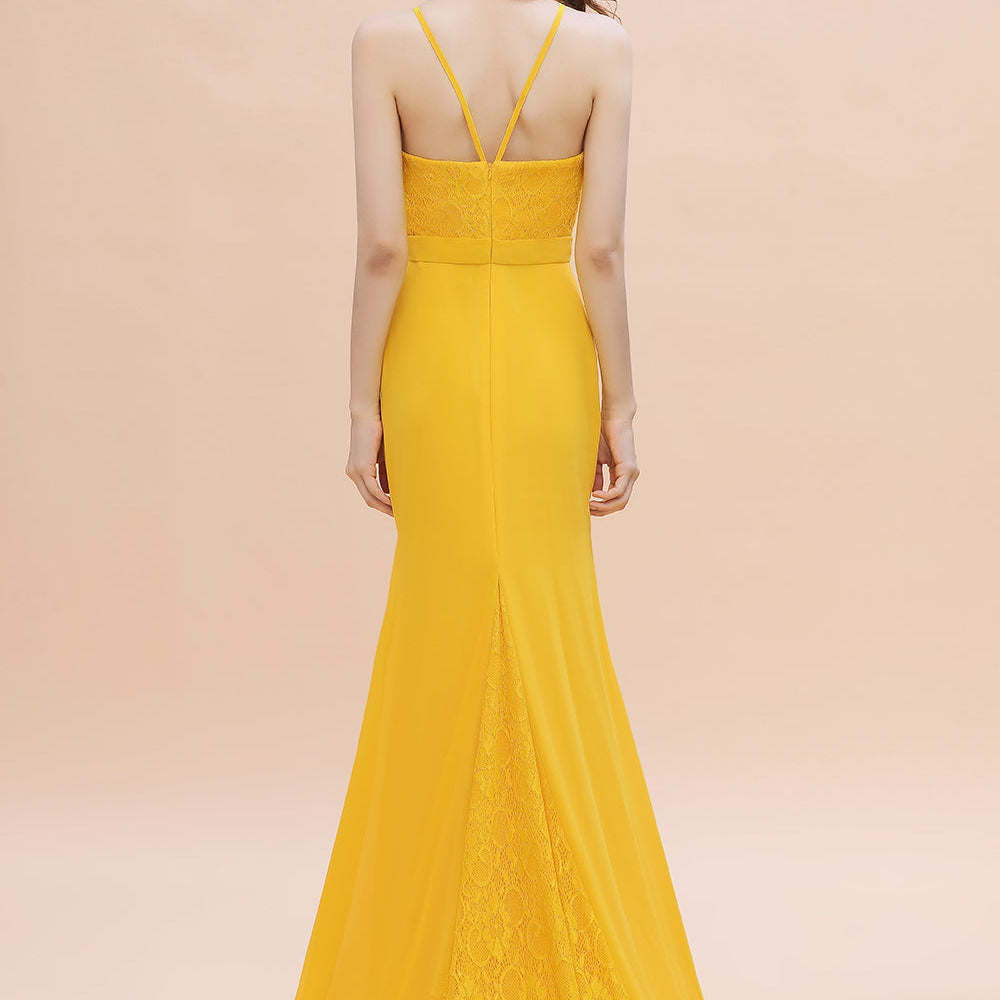 Long Mermaid Backless Bridesmaid Dress Chic Yellow Wedding Guest Dress Long Mermaid Backless Bridesmaid Dress Chic Yellow Wedding Guest Dress