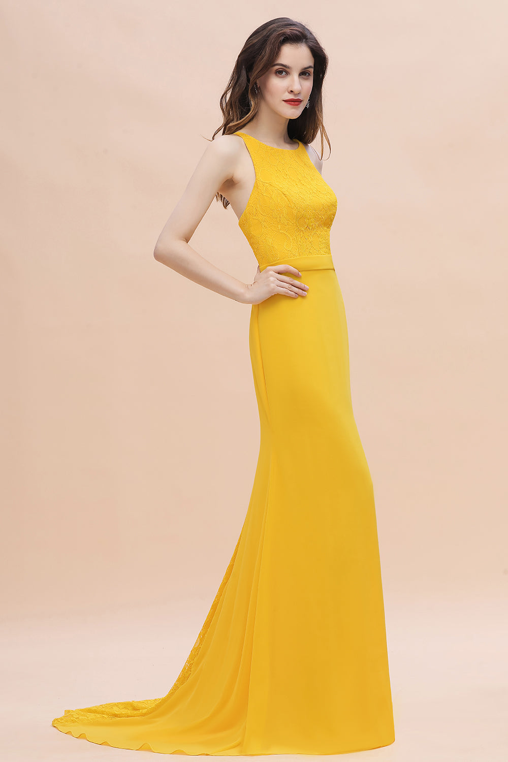 Long Mermaid Backless Bridesmaid Dress Chic Yellow Wedding Guest Dress BIZTUNNEL Long Mermaid Backless Bridesmaid Dress Chic Yellow Wedding Guest Dress BIZTUNNEL