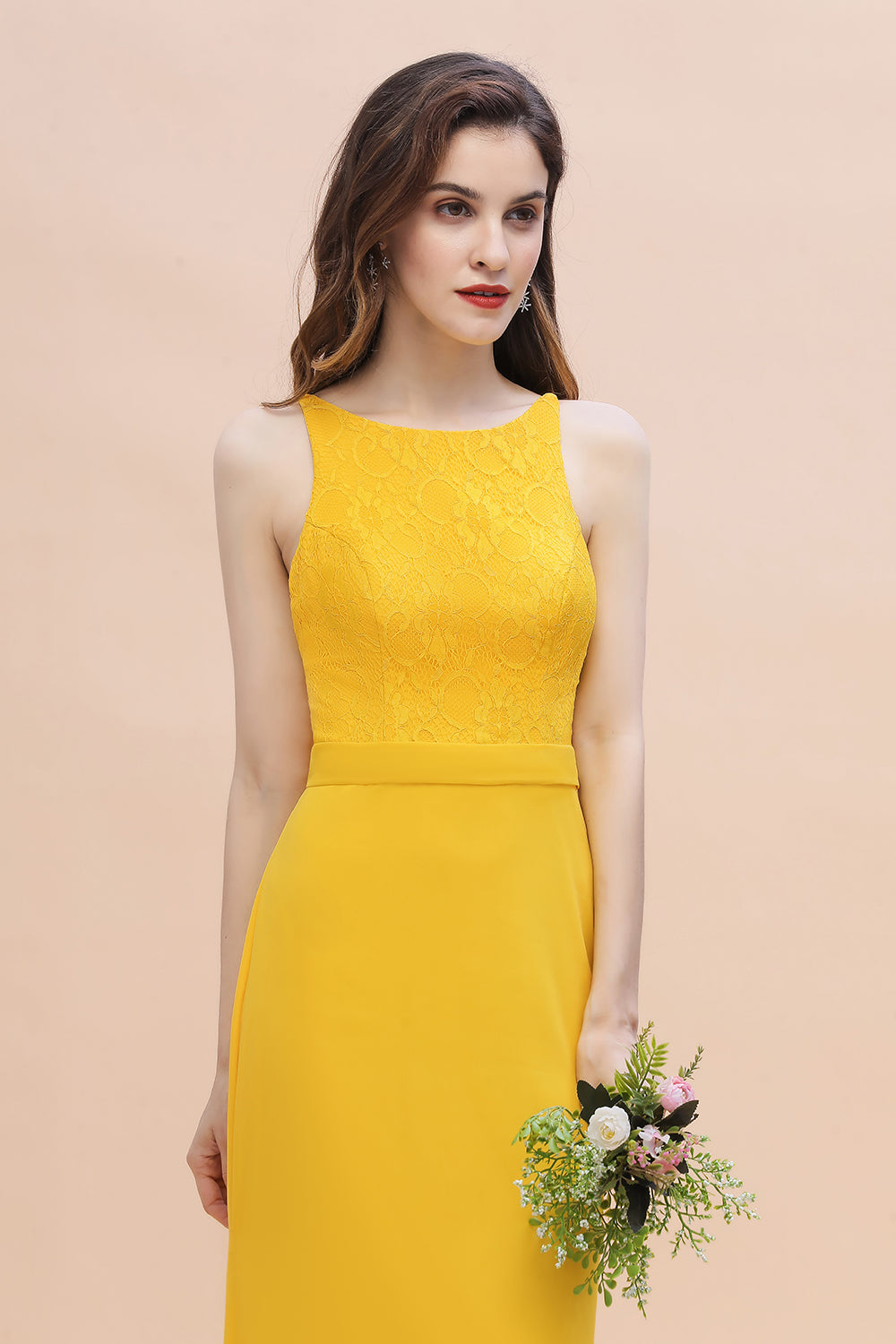 Long Mermaid Backless Bridesmaid Dress Chic Yellow Wedding Guest Dress Long Mermaid Backless Bridesmaid Dress Chic Yellow Wedding Guest Dress