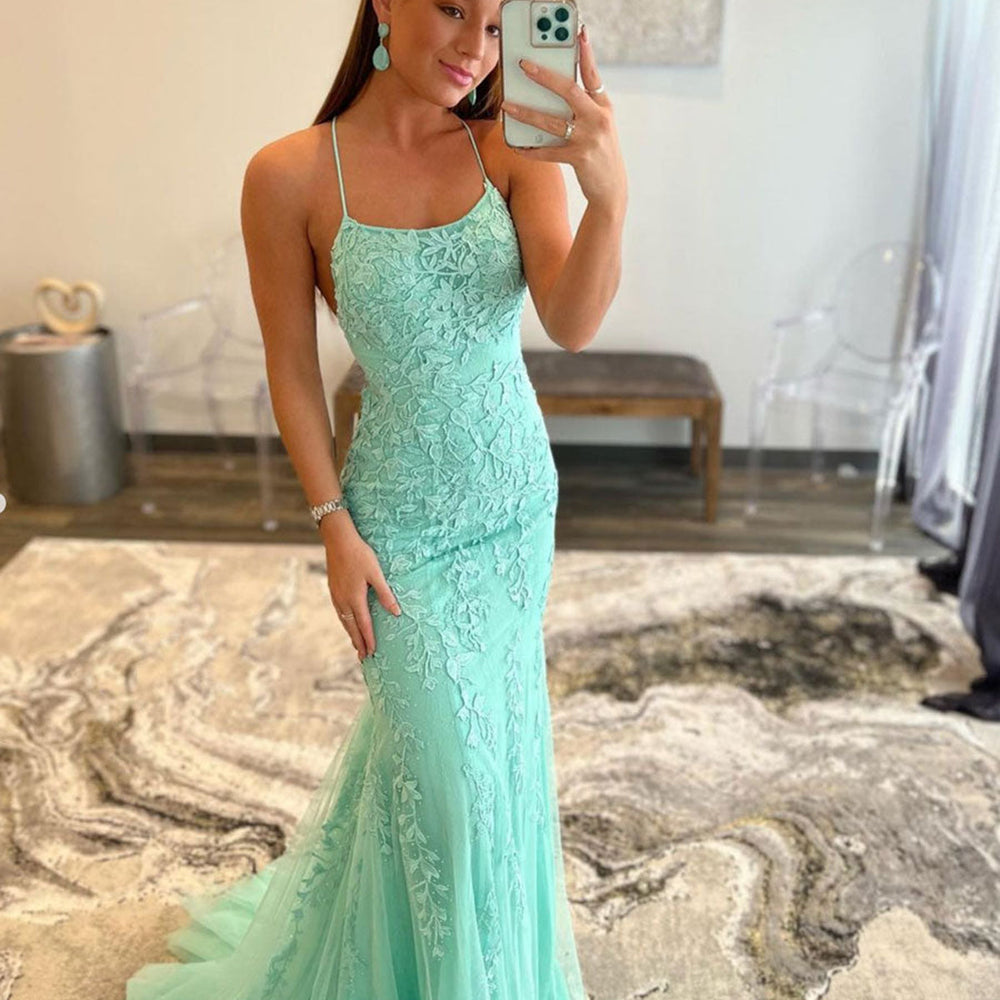 Long Mermaid Backless Lace Prom Dress Mint Green Backless Formal Evening Gowns Long Mermaid Backless Lace Prom Dress Mint Green Backless Formal Evening Gowns