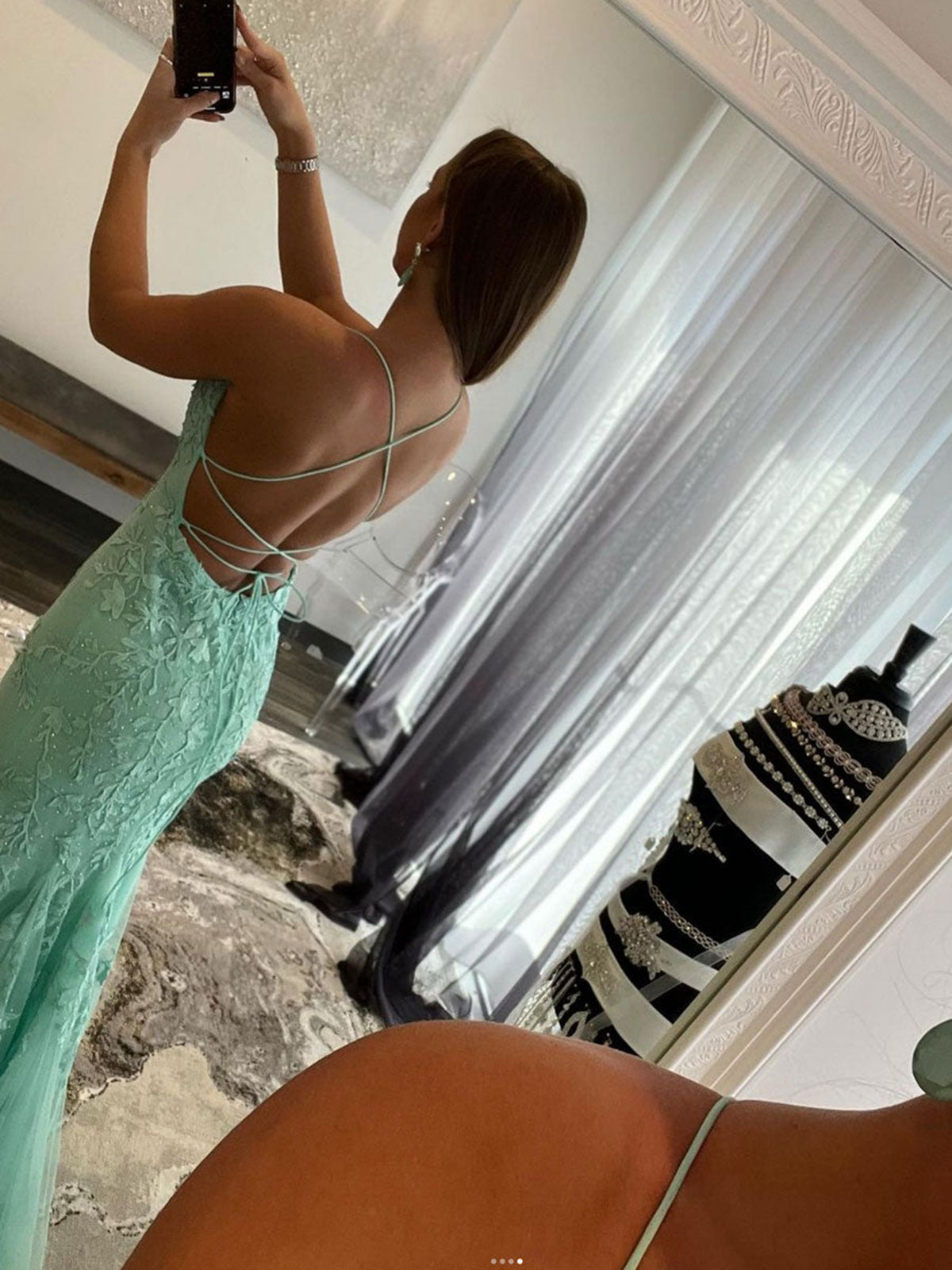 Long Mermaid Backless Lace Prom Dress Mint Green Backless Formal Evening Gowns Long Mermaid Backless Lace Prom Dress Mint Green Backless Formal Evening Gowns