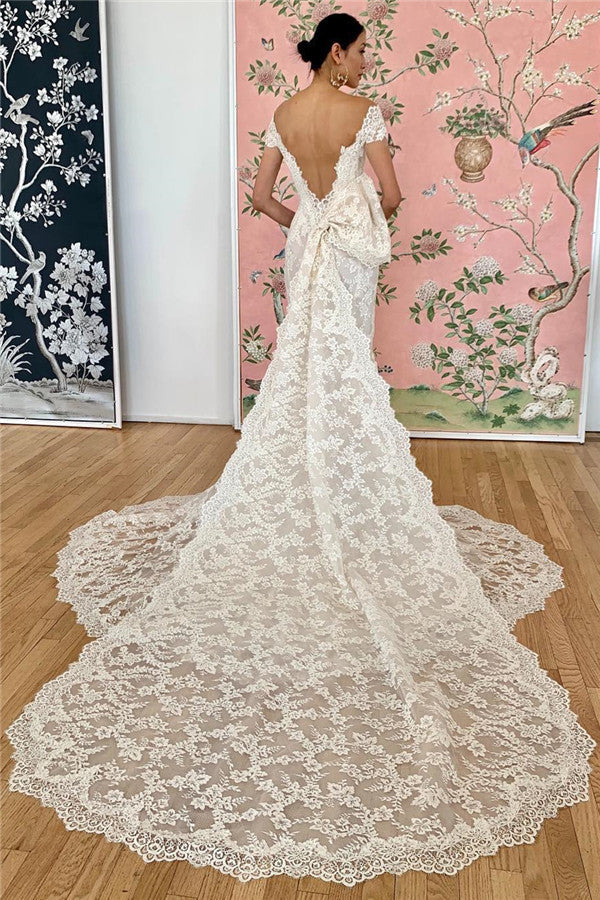 Long Mermaid Lace Off-the-shoulder Wedding Dresses-BIZTUNNEL