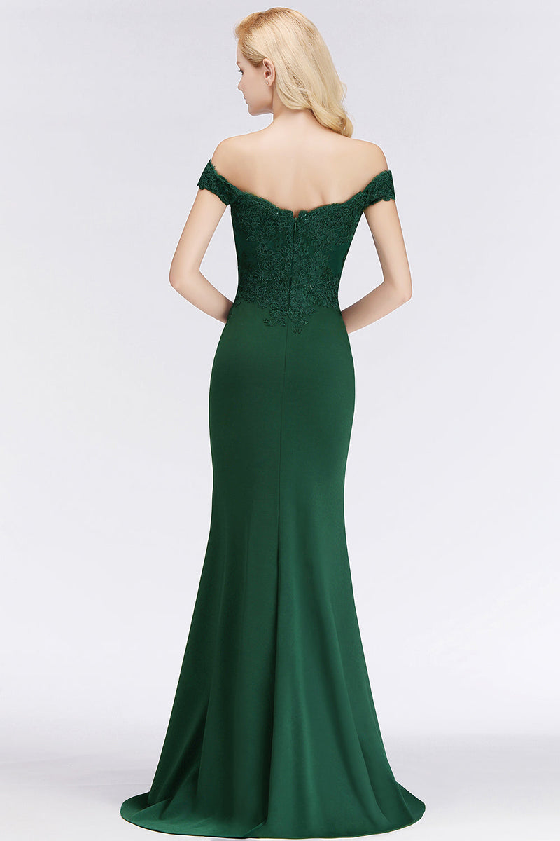 Charming Long Mermaid Off-the-shoulder Long Sleeves Lace Prom Dress With Slit