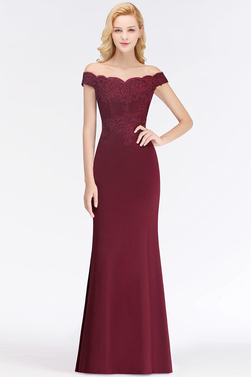 Charming Floor-length Mermaid Off-Shoulder Lace Sequins V-Neck long bridesmaid dresses, BD0415