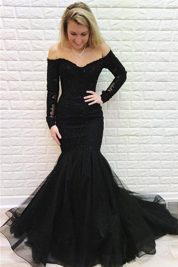 Gorgeous Mermaid Off-the-Shoulder Long Sleeves Lace Prom Dresses main image 0