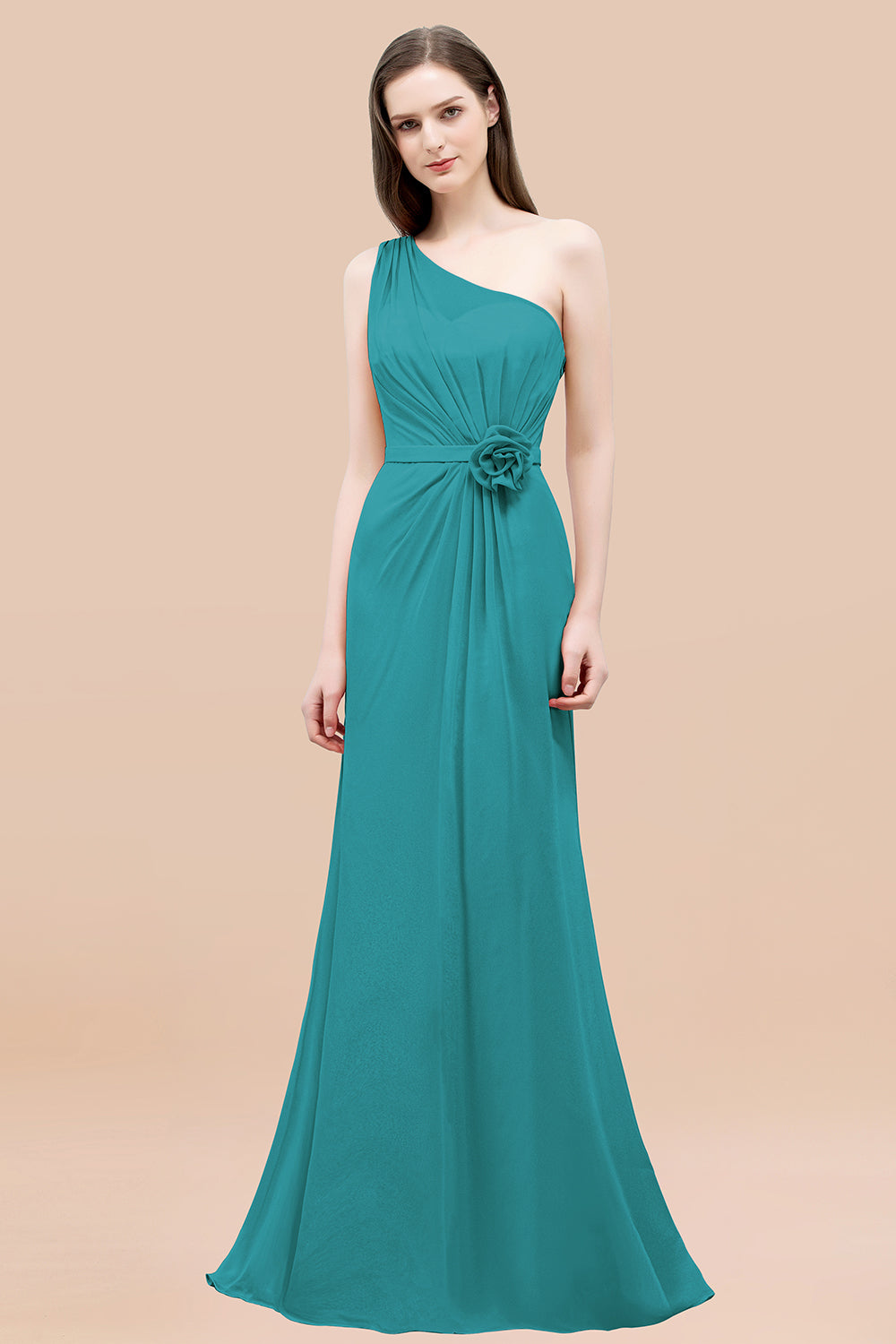 Long Mermaid One shoulder Ruffled Chiffon Bridesmaid Dresses with Flow BIZTUNNEL Long Mermaid One shoulder Ruffled Chiffon Bridesmaid Dresses with Flow BIZTUNNEL