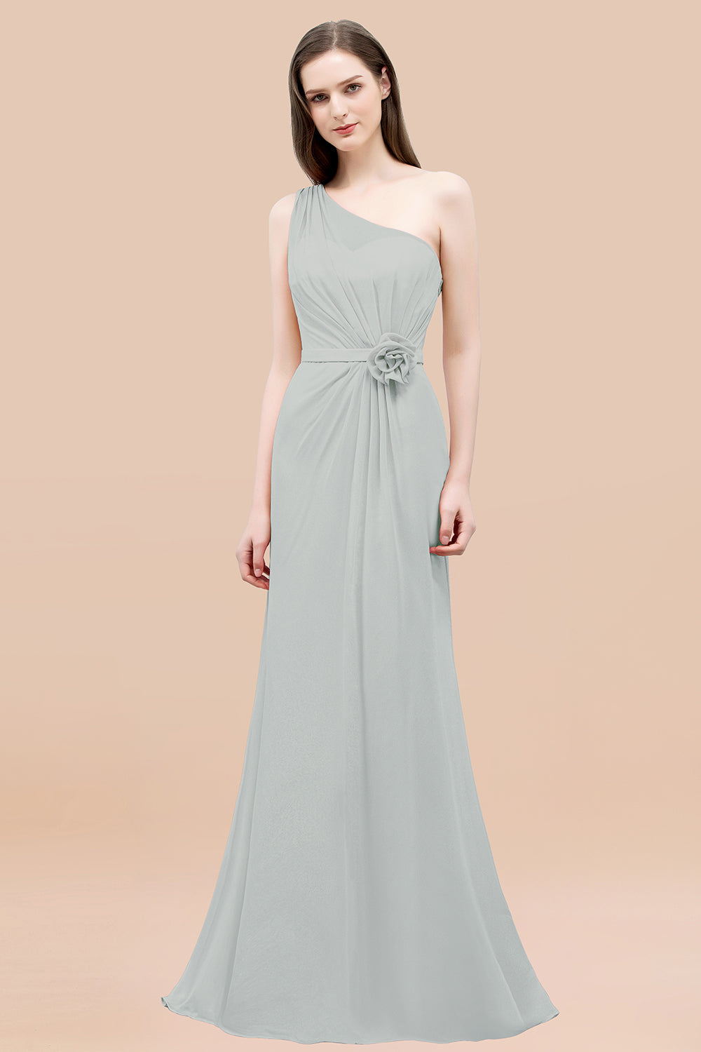 Long Mermaid One shoulder Ruffled Chiffon Bridesmaid Dresses with Flow BIZTUNNEL Long Mermaid One shoulder Ruffled Chiffon Bridesmaid Dresses with Flow BIZTUNNEL