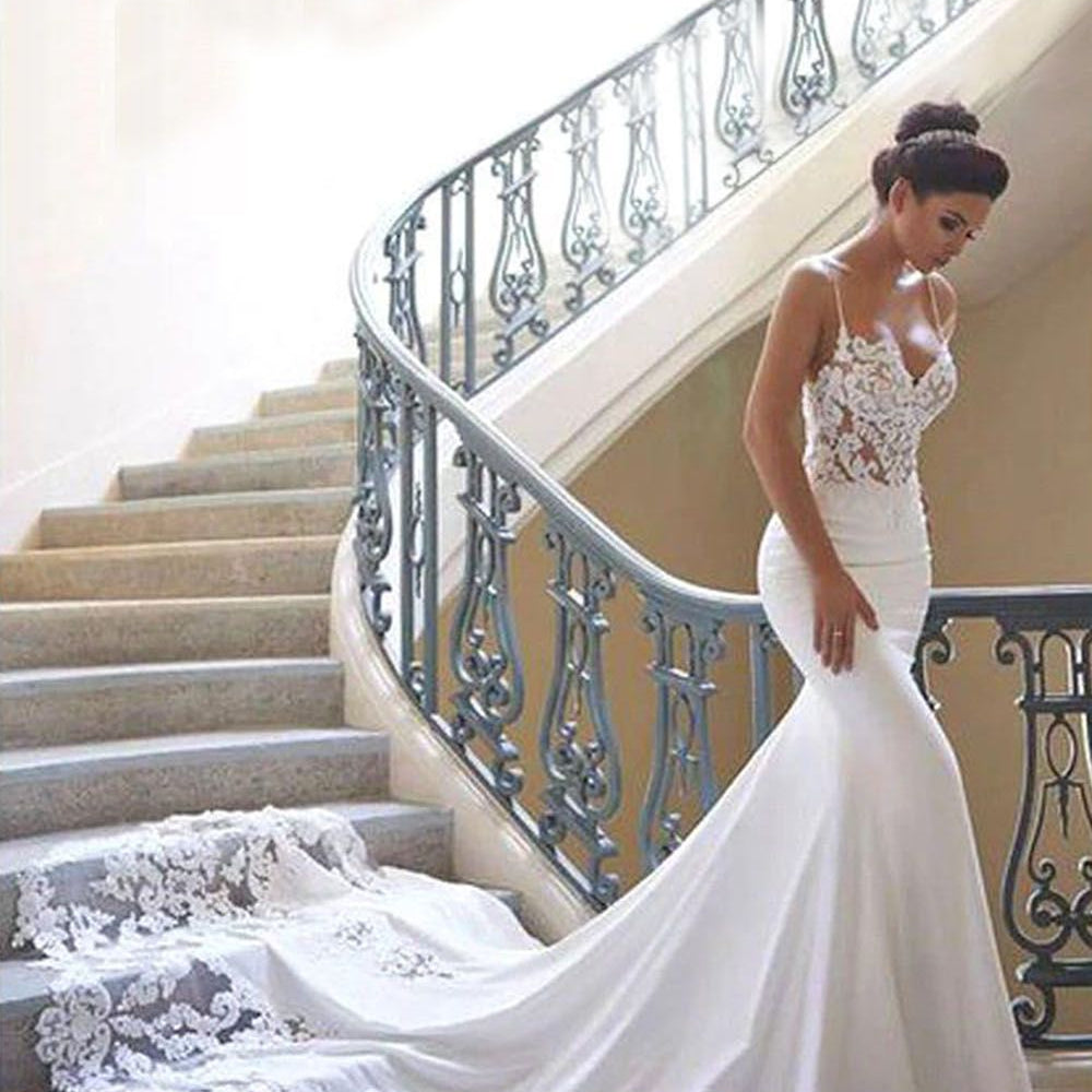 Long Mermaid Spaghetti Strap Lace Backless Wedding Dress Long Mermaid Spaghetti Strap Lace Backless Wedding Dress
