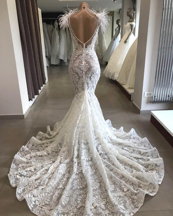 Long Mermaid Sweetheart Beading Appliques Lace Wedding Dress-BIZTUNNEL