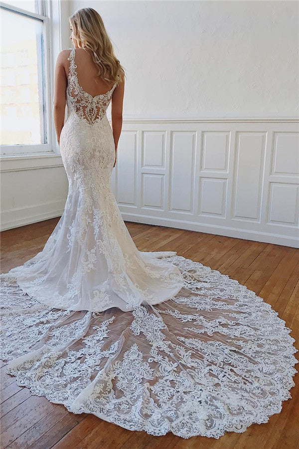 Long Mermaid Sweetheart Lace Wedding Dress main image 1