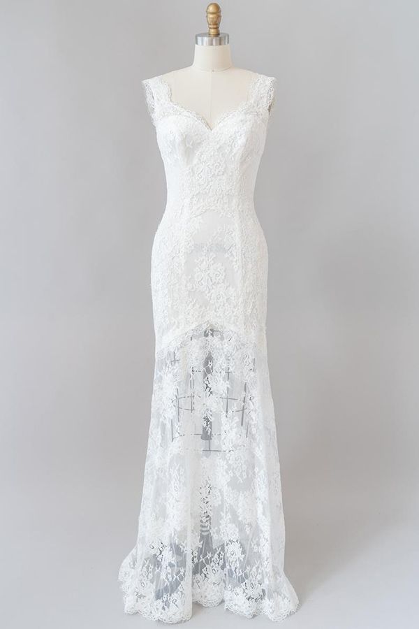 Long Mermaid Sweetheart Lace Backless Wedding Dress-BIZTUNNEL