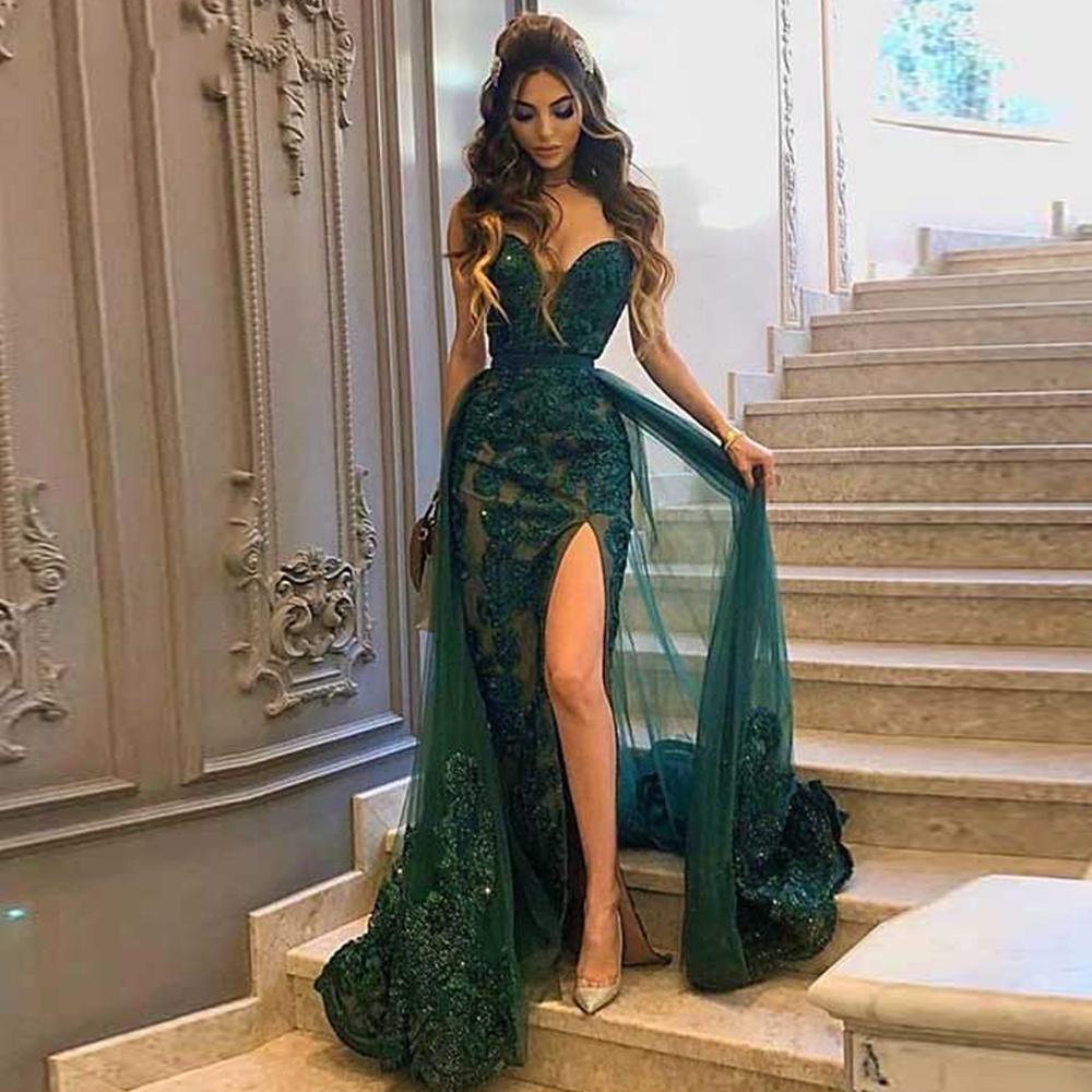 Long Mermaid Sweetheart Lace Prom Dresses with Slit-BIZTUNNEL