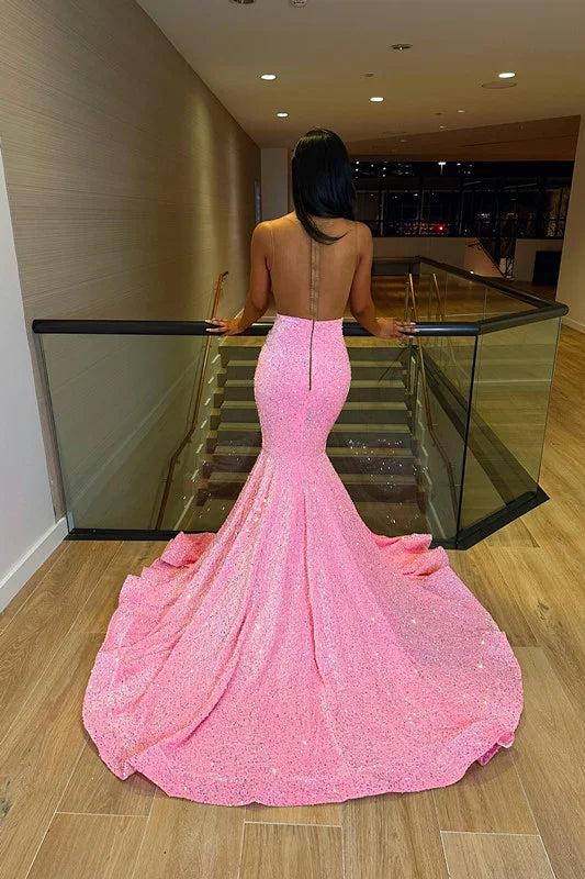 Long Mermaid Sweetheart Luxurious Sequin Tulle Backless Prom Dress   BIZTUNNEL