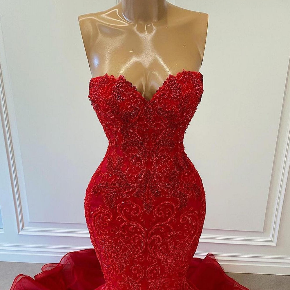 
                  
                    Ruby Passion Sleeveless Mermaid Prom Gown Adorned with Beadwork
                  
                