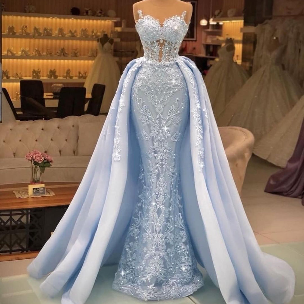 Long Mermaid Sweetheart Tulle Glitter Prom Dress with Detachable Sweep Train Long Mermaid Sweetheart Tulle Glitter Prom Dress with Detachable Sweep Train