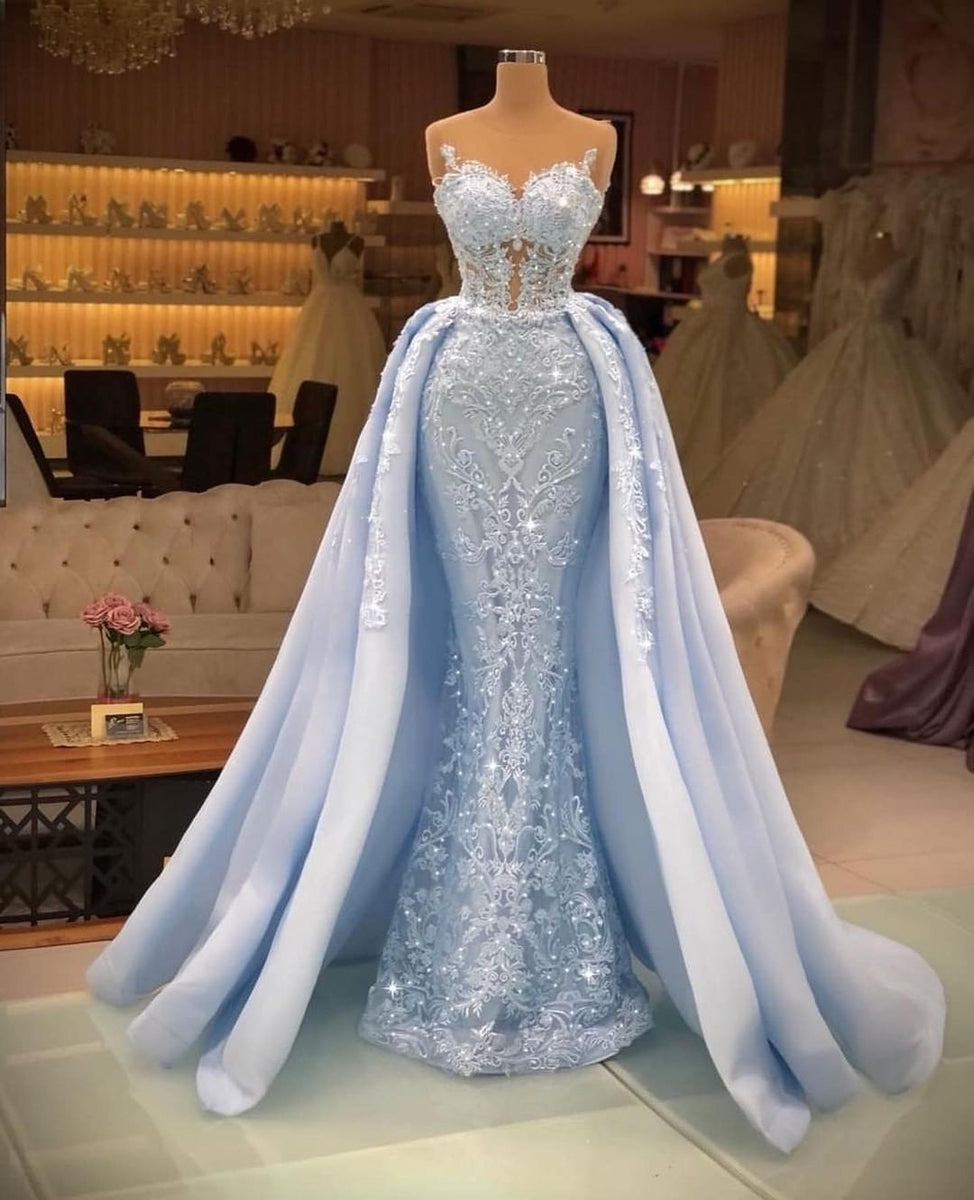 Glamorous Mermaid Sweetheart Puff Sleeve Open Back Train Floor Length Prom Dress main image 0