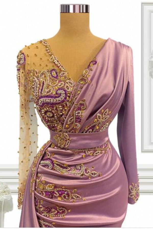 Mermaid V Neck Red Satin Long Prom Dresses main image 1