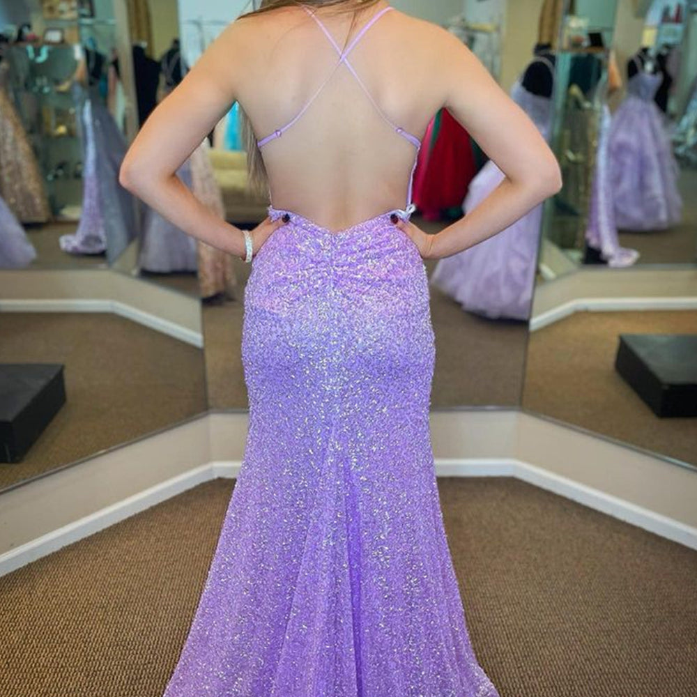 Long Mermaid V-neck Sequins Backless Prom Dress Lilac Formal Evening Dresses Long Mermaid V-neck Sequins Backless Prom Dress Lilac Formal Evening Dresses
