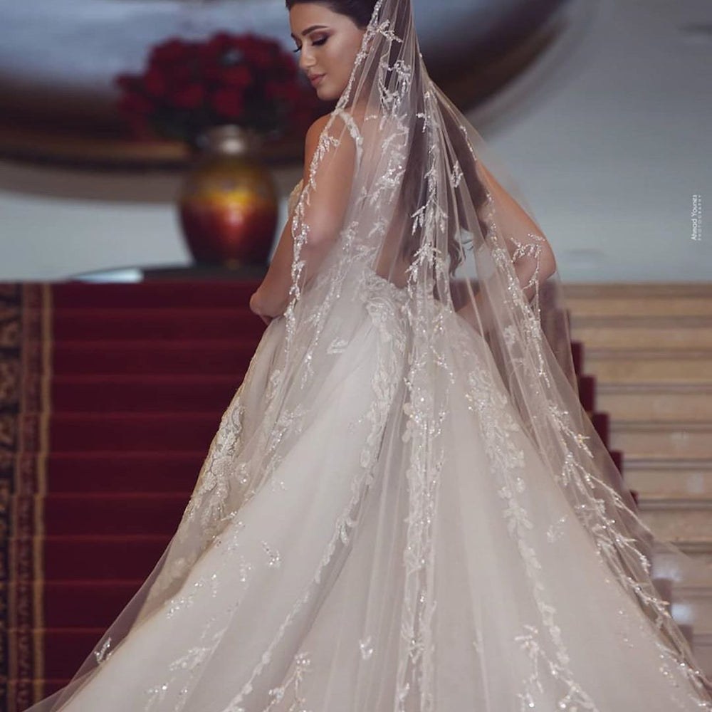 
                  
                    Long Mermaid V-neck Tulle Lace Wedding Dress with Detachable Train-BIZTUNNEL
                  
                