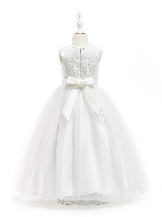 Charger l&amp;#39;image dans la galerie, Long Princess Jewel Neck Tulle Wedding First Communion Flower Girl Dresses-BIZTUNNEL
