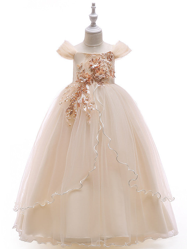 Princess Off Shoulder Sky Blue Tulle Tea Length Flower Girl Party Dress, Sash Bowknot