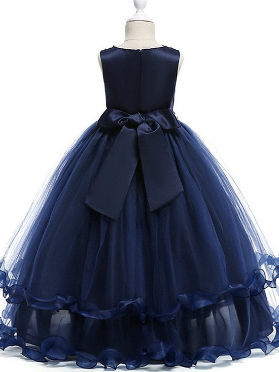 Long Princess Round Cotton Junior Bridesmaid Dress Tulle Flower Girl Dresses-BIZTUNNEL