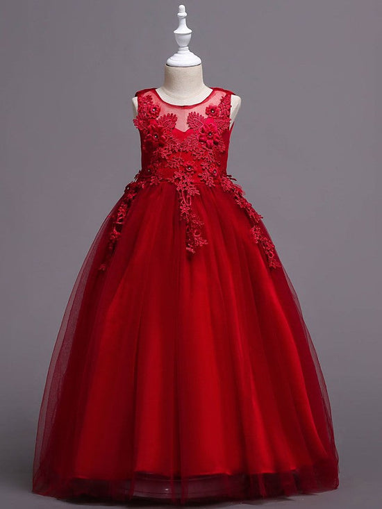 Princess Satin Tulle Sleeveless Strapless Wedding First Communion Pageant Flower Girl Dresses main image 1