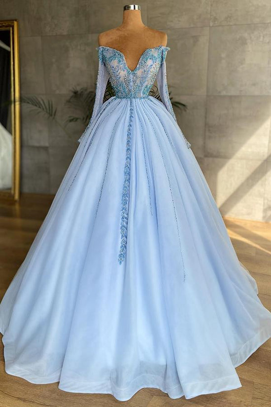 Long Princess Sweetheart Tulle Formal Prom Dress with Sleeves-BIZTUNNEL
