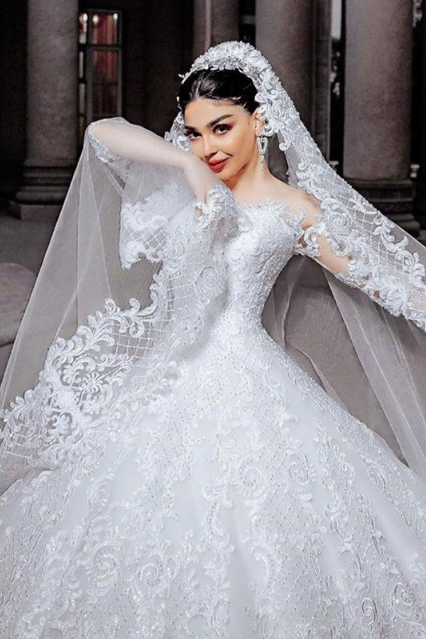 Princess Long Sleeves Dress with Tulle Lace and Appliques