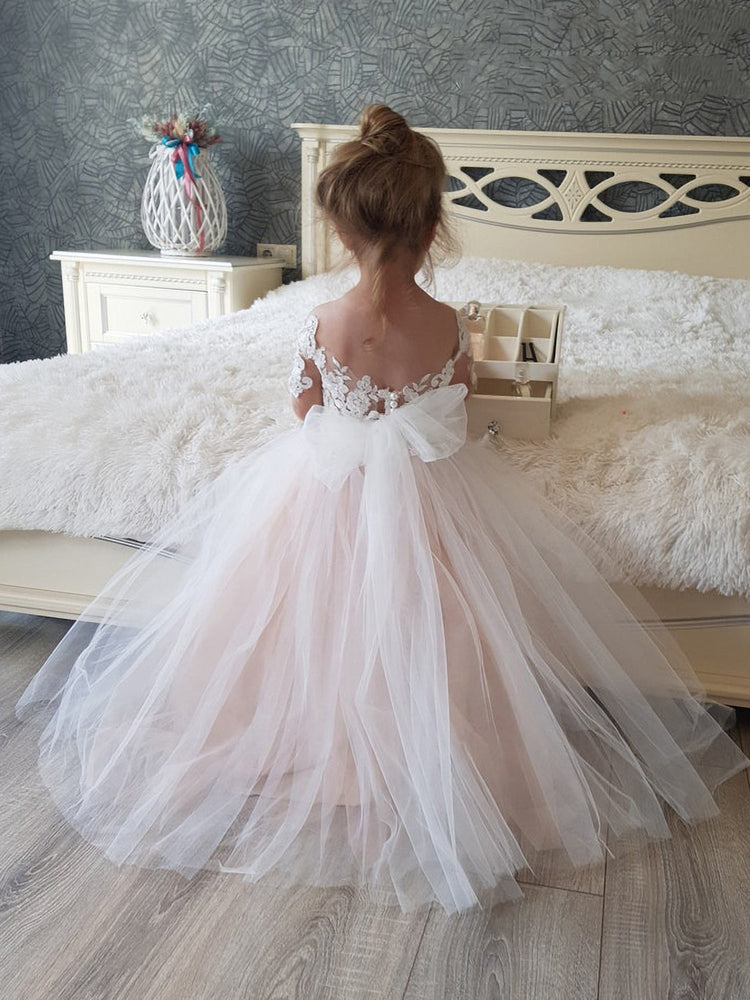 Tulle A-Line Full-Length Boho Flower Girl Dress