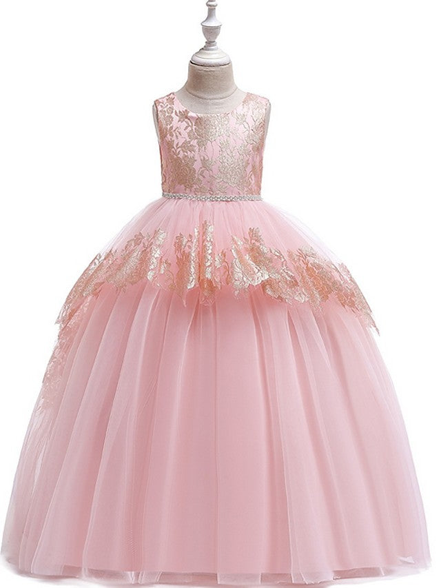 Long Princess Tulle Lace Junior Bridesmaid Dress With Bow Long Princess Tulle Lace Junior Bridesmaid Dress With Bow