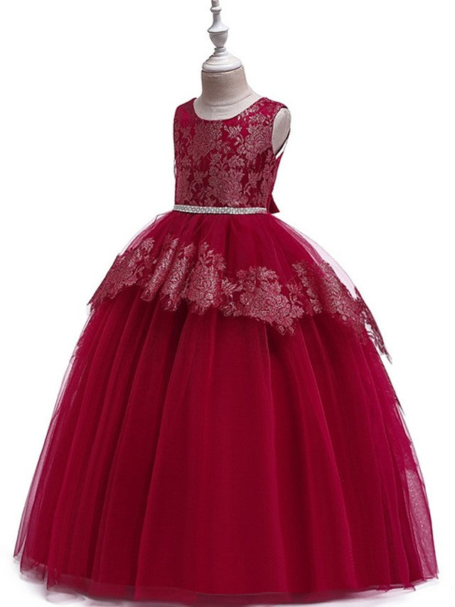 Long Princess Tulle Lace Junior Bridesmaid Dress With Bow Long Princess Tulle Lace Junior Bridesmaid Dress With Bow