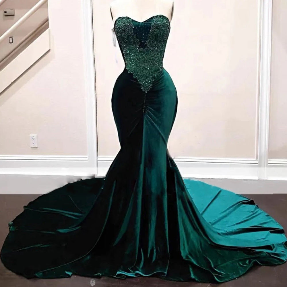 Long Sequin Sleeveless Emerald Green Mermaid Dress