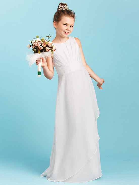 Long Sheath Jewel Neck Flower Girl Dresses Open Back Chiffon Junior Bridesmaid Dress-BIZTUNNEL