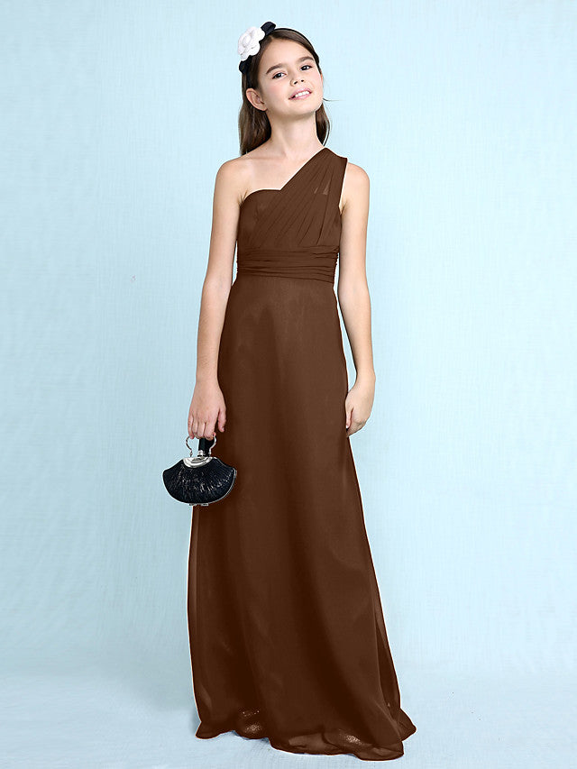 Long Sheath One Shoulder Flower Girl Dresses Chiffon Junior Bridesmaid Dress Long Sheath One Shoulder Flower Girl Dresses Chiffon Junior Bridesmaid Dress